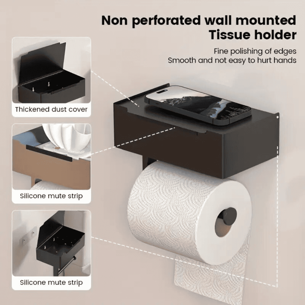 حامل ورق حمام مع رف لوضع الهاتف K35 (7) حامل ورق حمام مع رف لوضع الهاتف