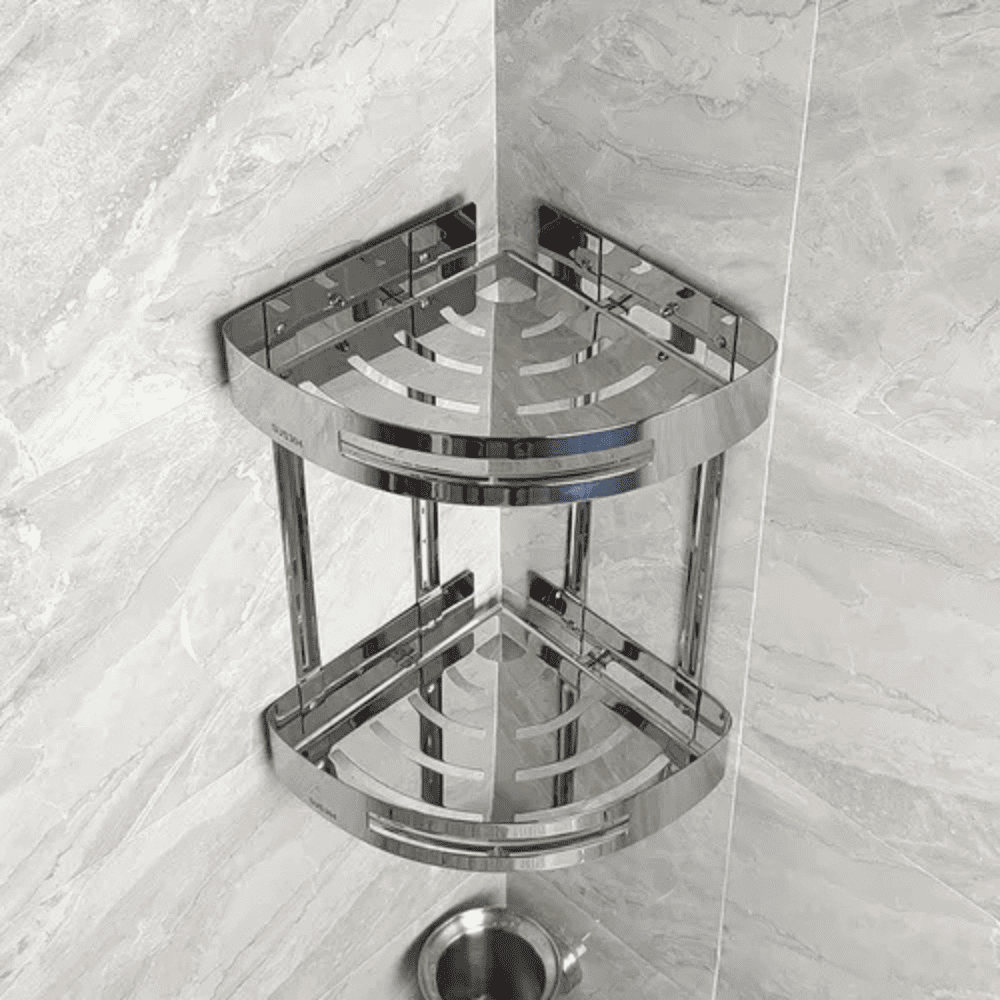 رف زاوية حمام 2 دور ستانلس كروم لامع K088B-2 (4) رف زاوية حمام 2 دور ستانلس كروم لامع