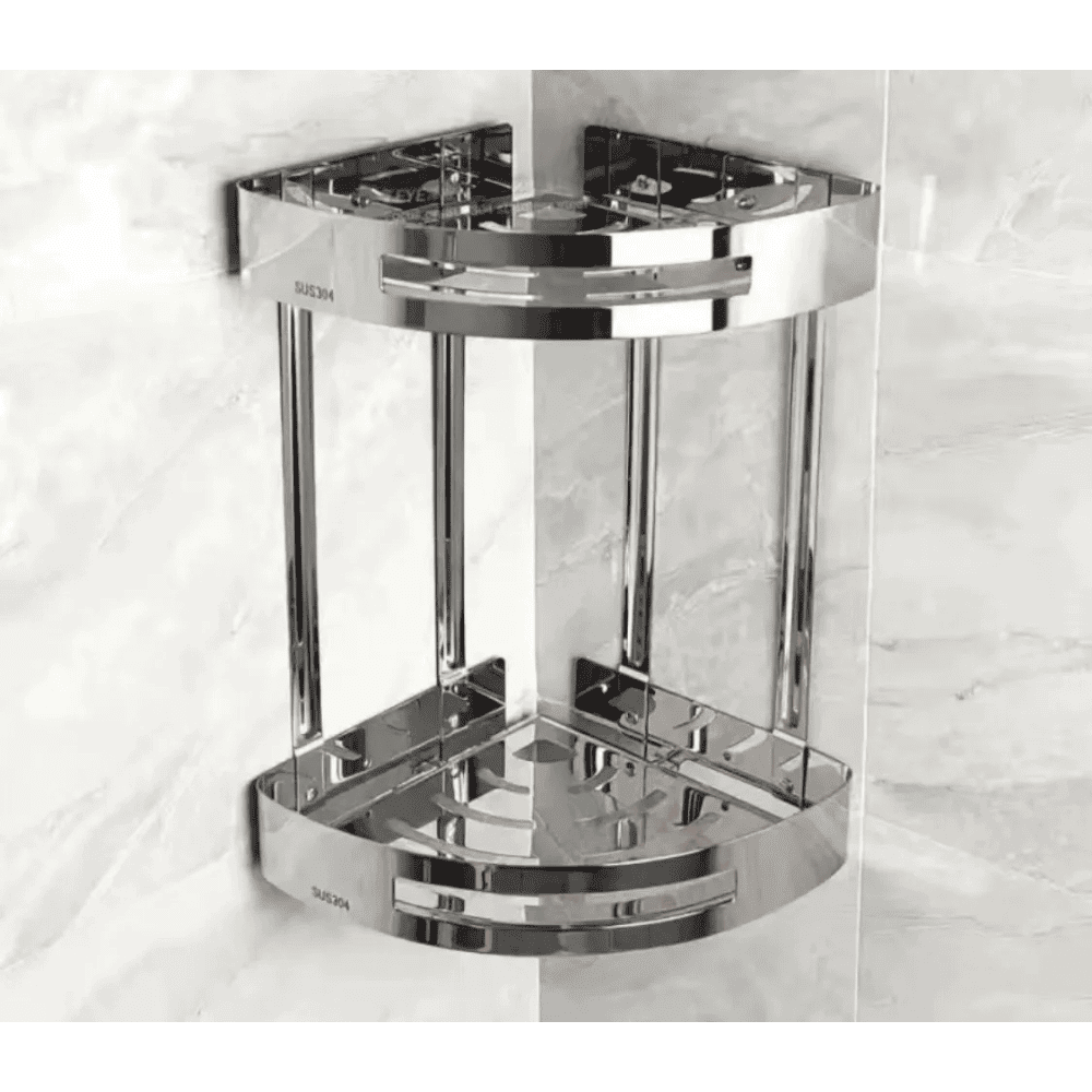 رف زاوية حمام 2 دور ستانلس كروم لامع K088B-2 (5) رف زاوية حمام 2 دور ستانلس كروم لامع