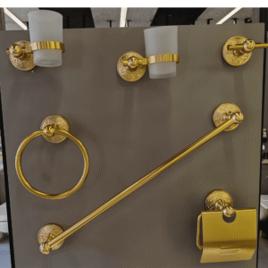 طقم اكسسوارات حمام 6 قطع ذهبي مزخرف فندقي فاخر X0001G