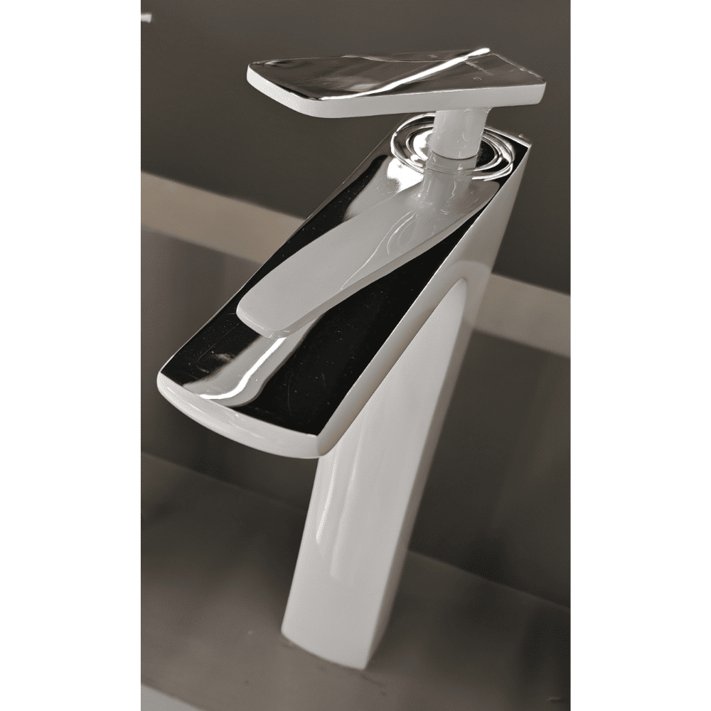 خلاط مرتفع أبيض مع يد كروم لامع 1f01800 (4) خلاط مرتفع أبيض مع يد كروم لامع