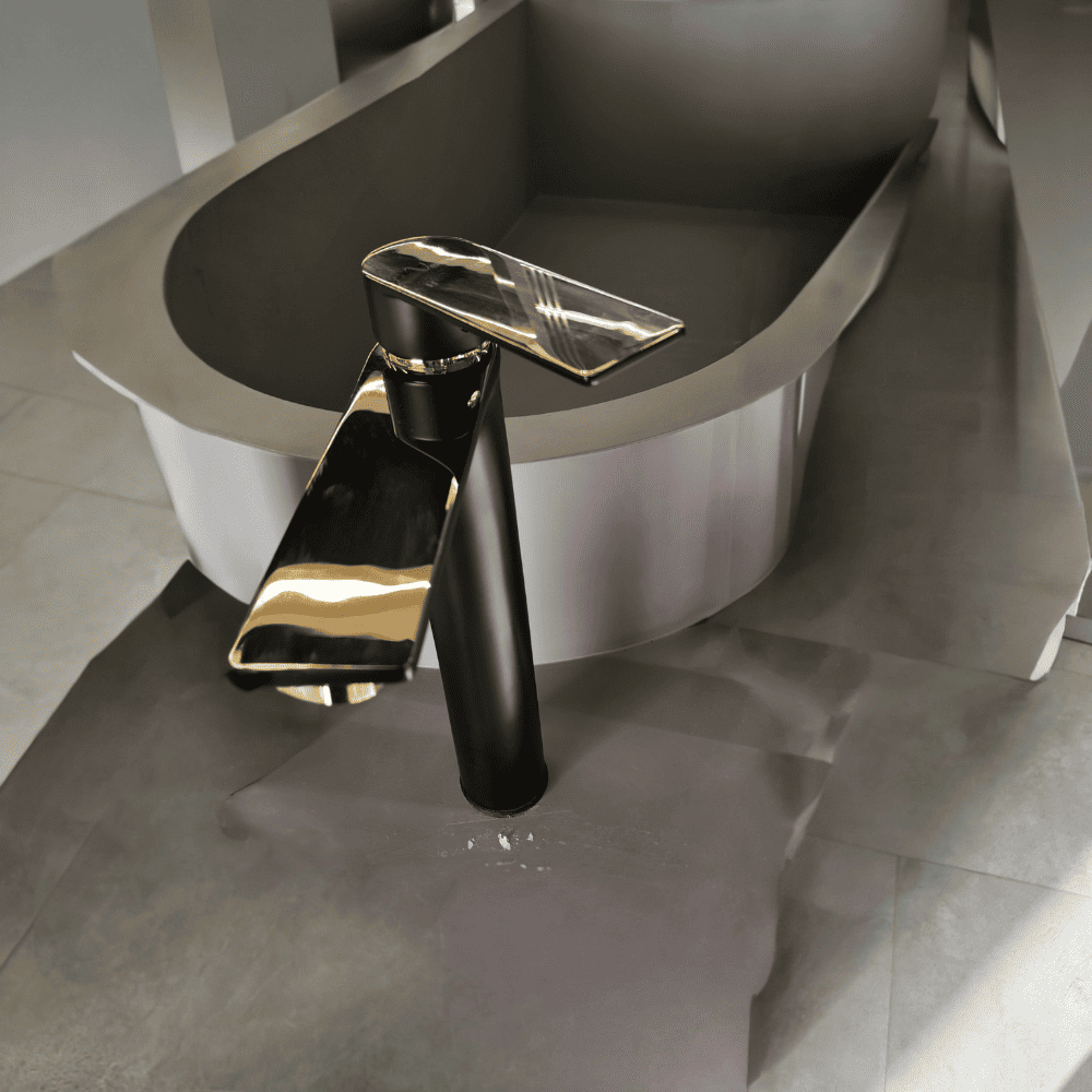 خلاط مرتفع أسود مع يد ذهبي لامع 1EC41001 (5) خلاط مرتفع أسود مع يد ذهبي لامع