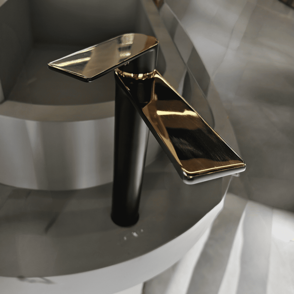 خلاط مرتفع أسود مع يد ذهبي لامع 1EC41001 (6) خلاط مرتفع أسود مع يد ذهبي لامع