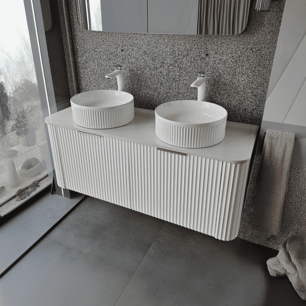 مغسلة حمام أبيض مزدوجة بحوضين مع كبد داخلي – SC42 (5) مغسلة حمام أبيض بحوضين مع كبد 120-150 سم