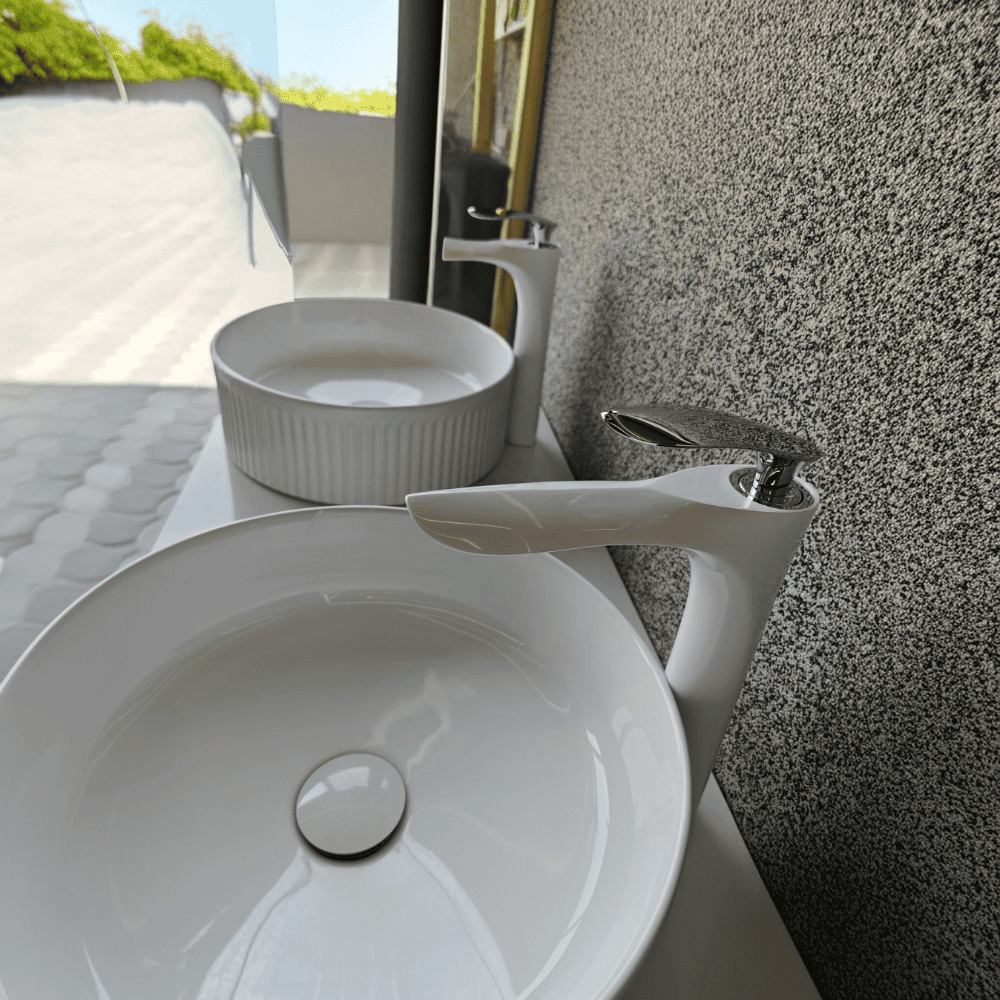 مغسلة حمام أبيض مزدوجة بحوضين مع كبد داخلي – SC42 (8) مغسلة حمام أبيض بحوضين مع كبد 120-150 سم