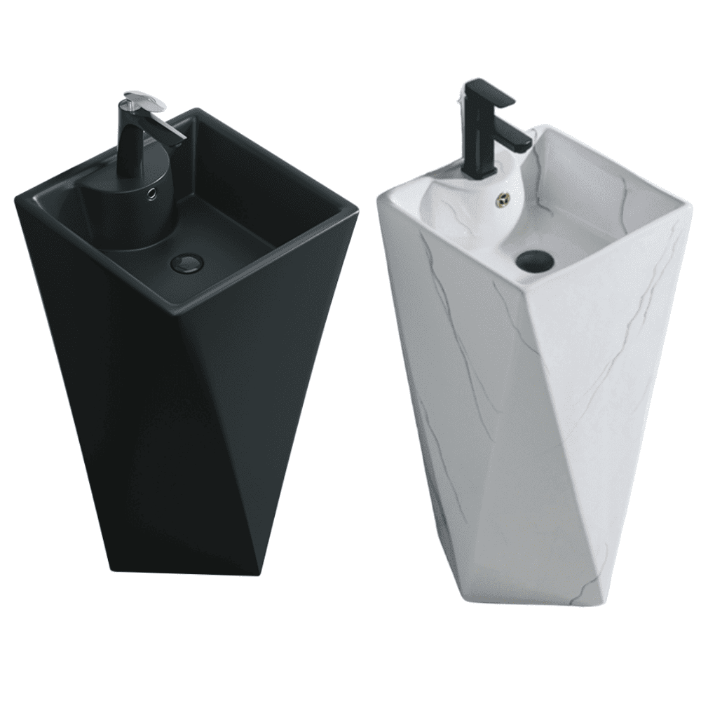 مغسلة حمام اسود مطفي وابيض مرخم V7020-2B (4) مغسلة حمام سداسي