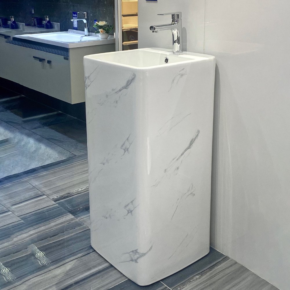 مغسلة حمام بيضاء مرخم فاخرة V7004-2M (1) مغسلة حمام بيضاء مرخم فاخرة