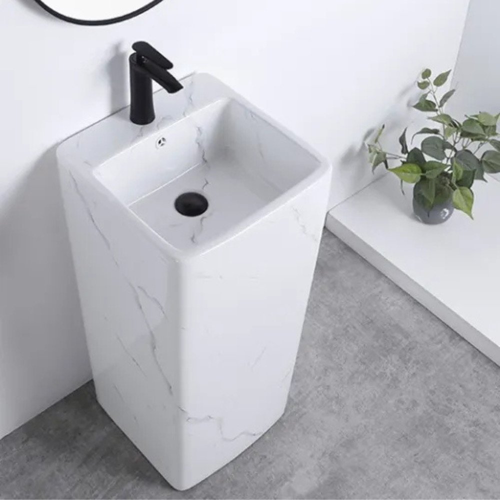 مغسلة حمام بيضاء مرخم فاخرة V7004-2M (2) مغسلة حمام بيضاء مرخم فاخرة